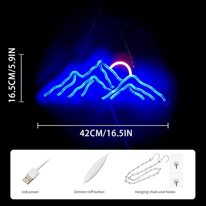 Ulalaza LED Decorative Lights USB Mountains Sunrise Sunset Led Neon Signs Home Decoration Wall Art Holiday Gift Brightness Adjustable 16.5''x11.8''-Ruum Studio Home