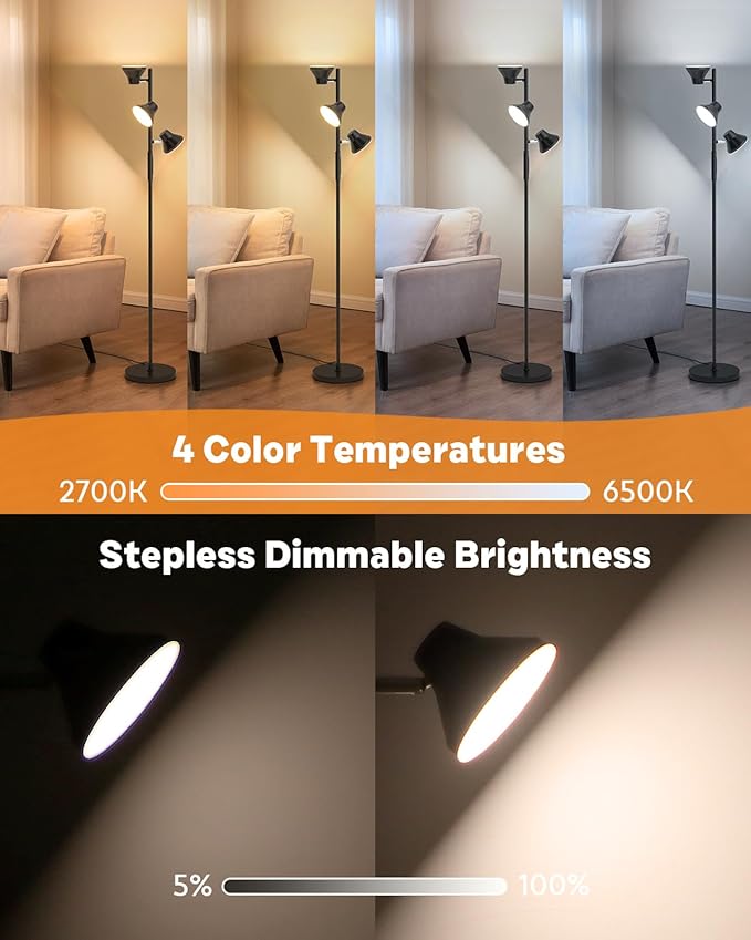 RGBCW Floor Lamp, 36W Bright Color Changing Lamp, Modern Stepless Dimmable LED RGB Floor Lamp with Remote & Touch Control, Standing Lamp for Living Room, Game Room, Bedroom-Ruum Studio Home