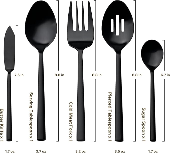 Alata Potter Black 45-Piece Forged Silverware Set with Utensil-Serving Set, Service for 8, Stainless Steel Flatware Set, Modern Design with Satin Finish, Ideal for Home, Kitchen, Party, Camping-Ruum Studio Home