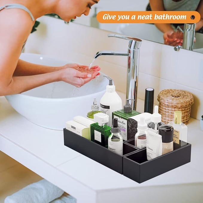 Black Bamboo Drawer Organizer - Silverware&Utensil Holder Organizer for Kitchen Drawers, Multi-Use Drawer Dividers Boxes for Bathroom Counter，Cabinet, Garage, Office Desk, Makeup, Jewelry (9"3"2.5")-Ruum Studio Home