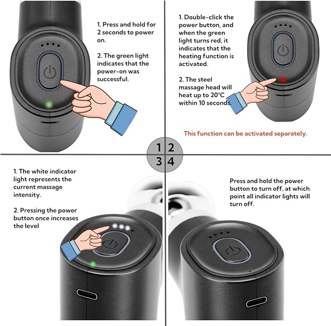 Mini Massage Gun Deep Tissue, Portable Hand Held Massager Gun with Heat, Portable Percussion Muscle Massager with 4 Massage Heads for for Dad, Office, Home, Athletes-Ruum Studio Home