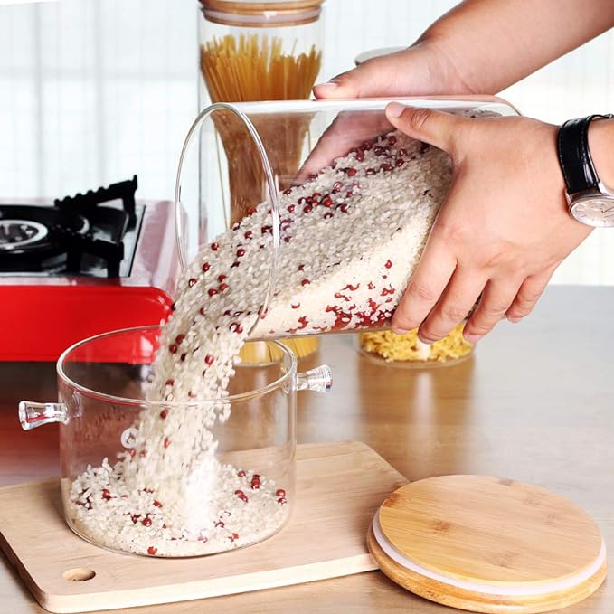 Large Glass Food Storage Container, 100 FL OZ (3000ml) Glass Food Canister with Airtight Bamboo Lids for Your Pantry, BPA-Free Cereal Dispenser Jars for Spaghetti Pasta, Powder, Tea, Coffee-Ruum Studio Home