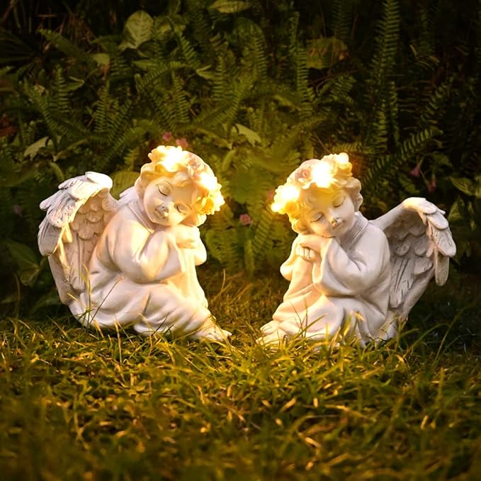Angel Statue Garden Decor for Outside Solar Outdoor Decorations Patio Cherub Christmas Yard Porch Home Lawn Art Light up Figurine Memorial Sculpture Gift for Mom Mother Grandma-Ruum Studio Home