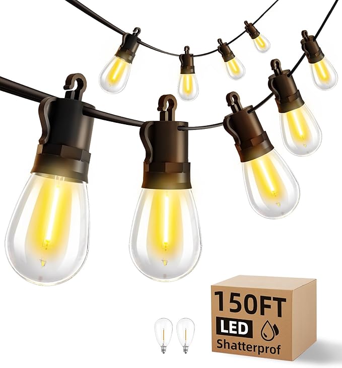 Outdoor String Lights Patio LED Light Outside - 45M 43+2 S14 LED 150ft Porch Lighting IP65 Waterproof-Ruum Studio Home