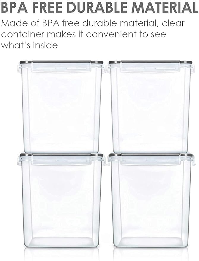 Vtopmart Food Storage Containers 2.5L / 84.5oz, 4 Pieces BPA Free Plastic Airtight Canister for Flour, Sugar, Baking Supplies, with 4 Measuring Cups and 24 Labels, Black-Ruum Studio Home