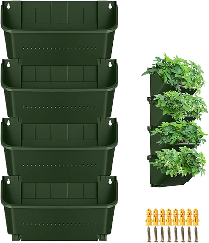 Self-Watering Wall-Mounted Planter Indoor/Outdoor Decor, Wall Planter Indoor Vertical Living Green PlantWall with 4 Pots Easy Installation 12.9''x5.5'' x26.7''-Ruum Studio Home