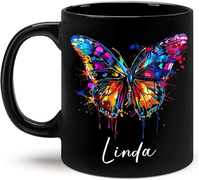 Customized Butterfly Mug, Themed Coffee Cup, Gift For Men Women, Personalized Name Butterfly Black Mug, Ceramic Cup 11oz 15oz, Lover Mug-Ruum Studio Home