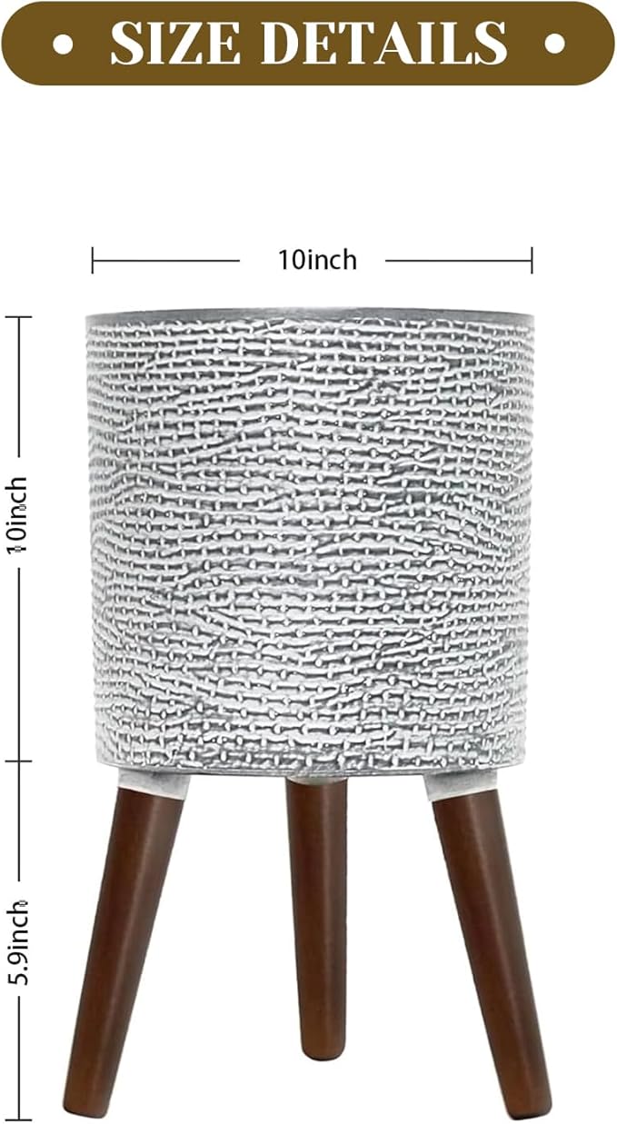 Flower Pot with Legs Tall Flower Pot with Drainage Holes for Indoor and Outdoor Decorative Planting (Gray Wave, 10 Inches)-Ruum Studio Home