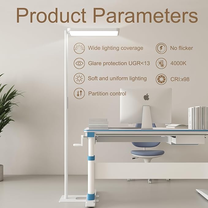 LED Floor Lamp 78ines Tall Floor Lamp 80W White Mordern Office Standing Lights Eye-Care Reading Lamps for Living Room Study Bedroom 4000K Daylight-Ruum Studio Home