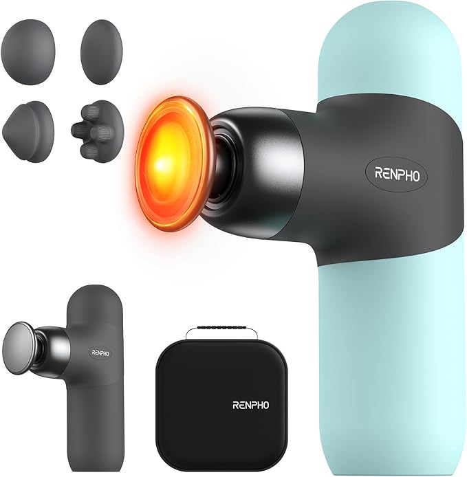 RENPHO Mini Thermal Massage Gun with Heat, Portable Deep Tissue Percussion Massager, Color Silicone Sleeves Travel Size with Carry Case, Mint-Ruum Studio Home