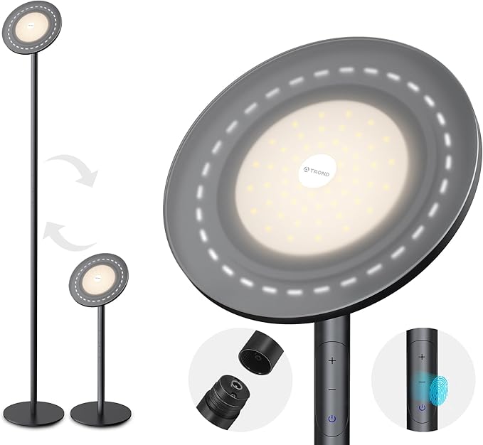 TROND Floor Lamp, 5000LM Super Bright Sky LED Modern Torchiere Standing Lamp, 3000K Warm White Light, 5-Level Dimmable, Modular 71 in Tall Pole Light, 30-Minute Timer for Living Room, Bed Room-Ruum Studio Home