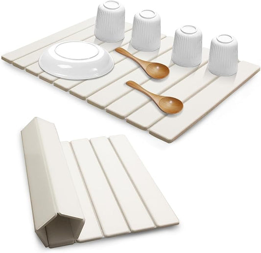 Large Stone Dish Drying Mats for Kitchen Counter, Quick Dry Absorbent Collapsible Dish Drying Mat,Diatomaceous Earth Mats for Dishes Bottles Cups,Match Any Countertop,White 24 * 16inch-Ruum Studio Home