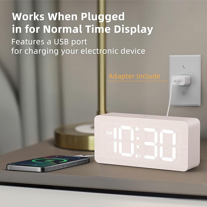 uscce Wooden Digital Alarm Clocks for Bedrooms: Dimmable Dual Alarm Clock with Large Numbers for Bedside Desk - Loud Alarm for Heavy Sleepers with Volume Control - Wood Decor & Gifts-Ruum Studio Home