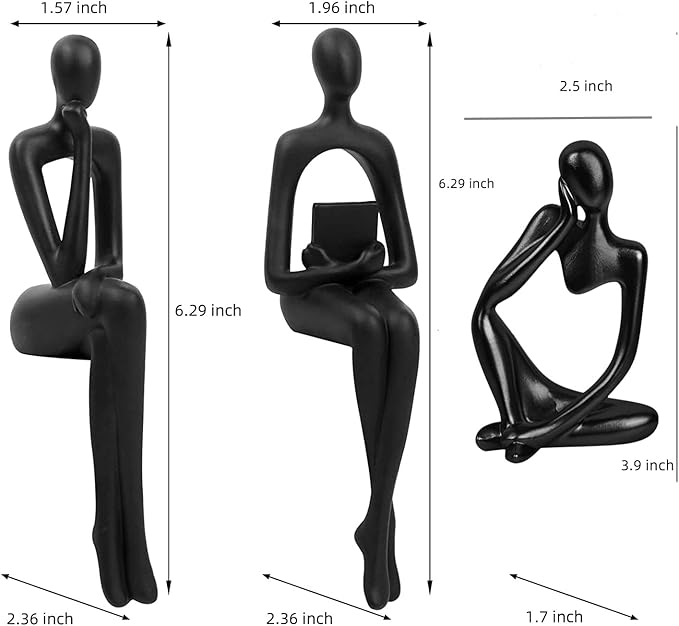 Home Decor Thinker Statue Accents, Set of 3 Thinker Sculptures Office Decor Modern Abstract Resin Decoration on Shelf Table Desk for Living Room Office Bedroom (Small Black)-Ruum Studio Home