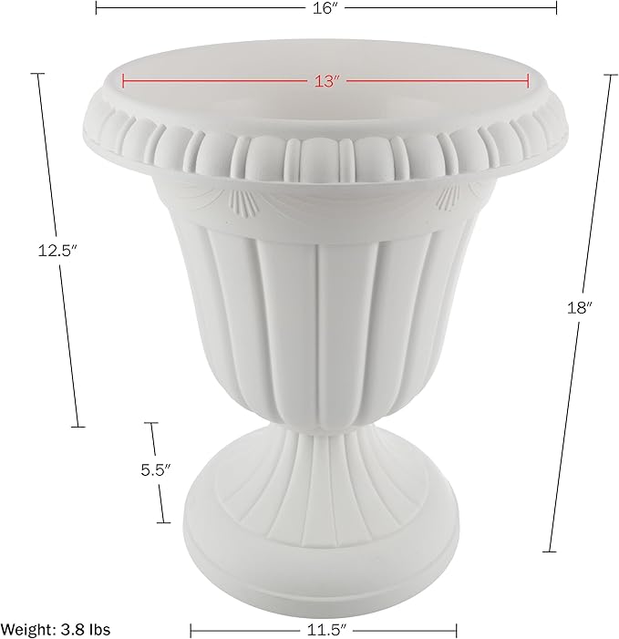 Pure Garden Outdoor Planter 2-Pack - 16x18-Inch Urn Planters - Plastic Plant Pots for Indoor, Outdoor, or Front Porch Decor - Flower Pots (White)-Ruum Studio Home