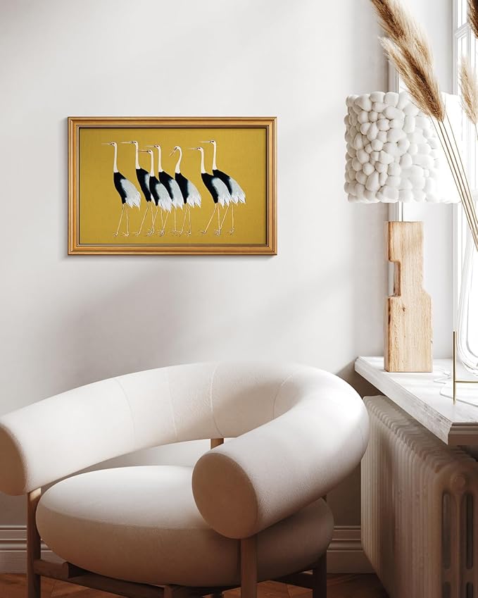 HUARCEY Gold Framed Vintage Wall Art for Living Room, Animals Painting Prints Shelf Decor for Kitchen, Aesthetic Bedroom Wall Art Decor, Christmas Gifts for Friends or Family (Seven Cranes 16"x24")-Ruum Studio Home