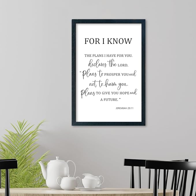 LuZhiQiang Jeremiah 29 11 Wall Art 16"×11" For I Know The Plans I Have for You Sign Wood Framed Wall Decor Hanging (Black)-Ruum Studio Home