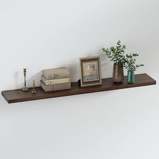 SAUMONIERES Floating Shelves 8 Inch Deep Solid Wood Wide Wall Shelf Set of 1 Wall Mounted for Bedroom Bathroom Living Room Kitchen, 48 Inch Walnut-Ruum Studio Home