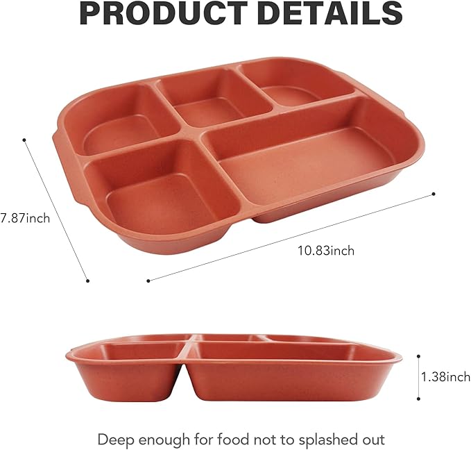 greenandlife 10.8 Inch 4PCS Divided Plates for Kids Adults, Portion Control Plates, Dishwasher & Microwave Safe Compartment Plate, Unbreakable Lightweight Reusable Wheat Straw Plates, Sunset-Ruum Studio Home