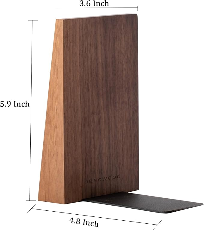Muso Wood Thickened Wooden Bookends for Heavy Books, Creative Decorative Non-Skid Handmade Walnut Wood Ends for Shelves-Ruum Studio Home