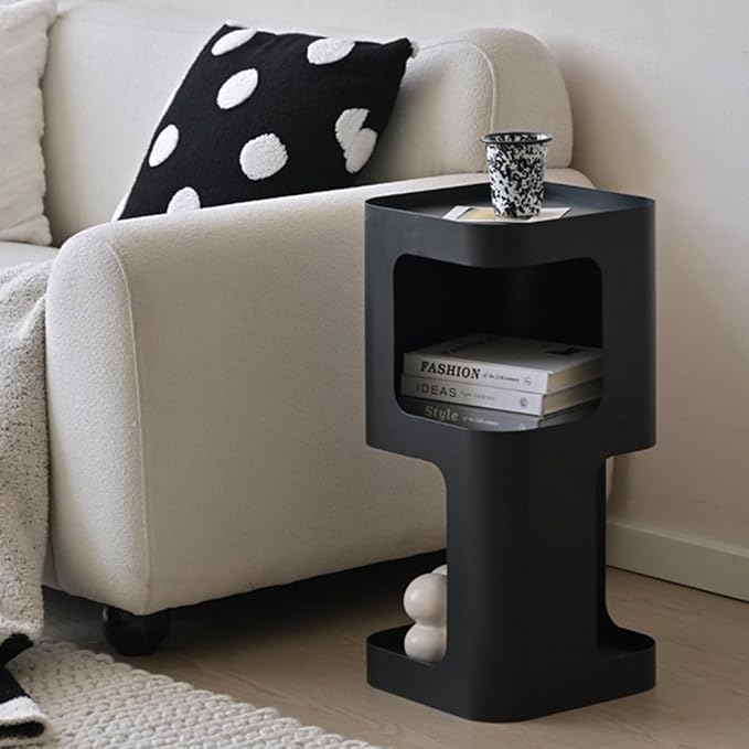 Modern Side Table,Small end Table for Small Spaces,Metal nightstand with Storage Shelf,Space-Saving Bedside Table Accent Table Drink Tables for Living Room,Bedroom.No Assembly Required-Ruum Studio Home