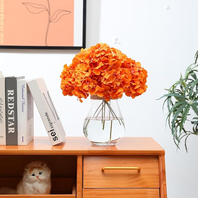 Tifuly Hydrangea Artificial Flowers -12 pcs Realistic Fake Hydrangea Silk Flowers with Stems Faux Hydrangea Flowers Heads for Office Home Party Wedding Centerpiece DIY Floral Decor (Orange)-Ruum Studio Home