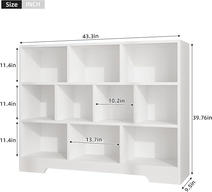 Book Shelf Set of 2, 10 Cubes Storage Organizer, 3-Tier Open Shelf Wooden Bookcase, Freestanding White Bookshelf Cube Shelf for Bedroom, Living Room, Home Office-Ruum Studio Home