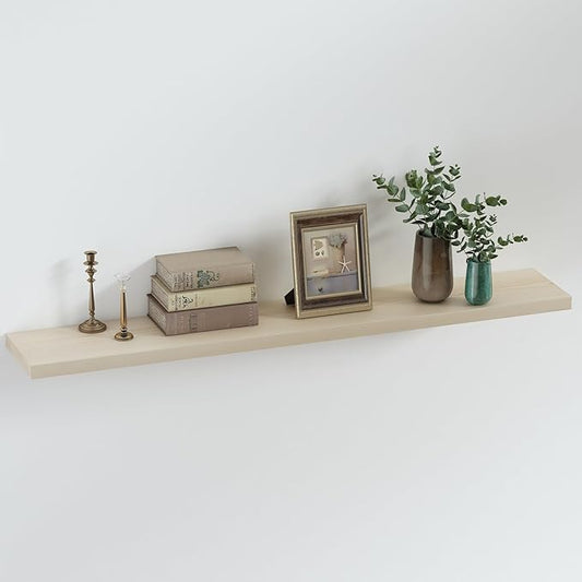 SAUMONIERES Floating Shelves 8 Inch Deep Solid Wood Wide Wall Shelf Set of 1 Wall Mounted for Bedroom Bathroom Living Room Kitchen, 48 Inch Natural-Ruum Studio Home