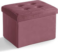 LINMAGCO Storage Ottoman Folding Foot Stool Velvet Footrest with Padded Modern Ottoman with Storage for Living Room Puppy Step Stool 17x13x13in(Jelly Pink)-Ruum Studio Home