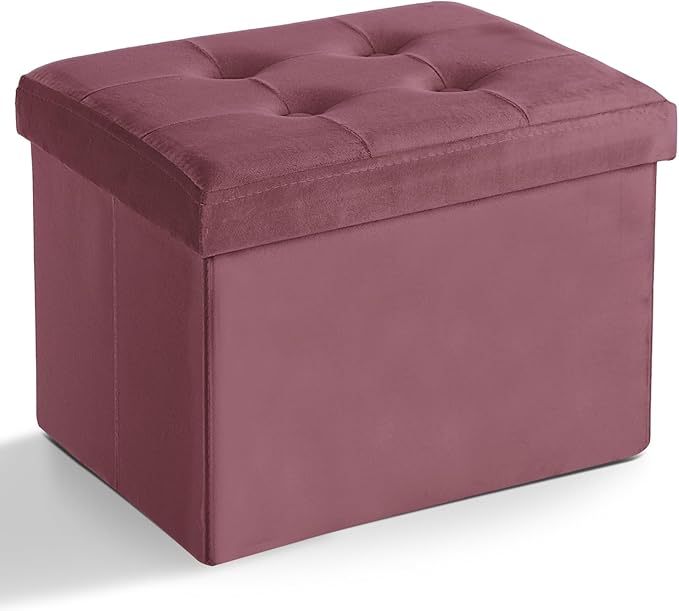 LINMAGCO Storage Ottoman Folding Foot Stool Velvet Footrest with Padded Modern Ottoman with Storage for Living Room Puppy Step Stool 17x13x13in(Jelly Pink)-Ruum Studio Home