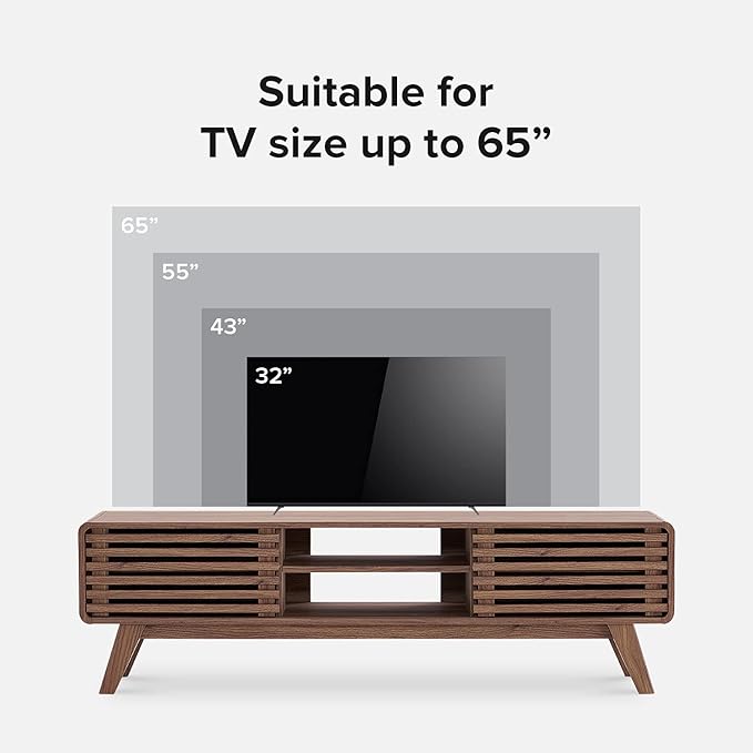 mopio Ensley TV Stand, Mid Century Modern for 55/60/65 inch TV, Farmhouse TV Stand, Entertainment Center with Storage, TV and Media Consol for Living Room (Walnut, 59")-Ruum Studio Home