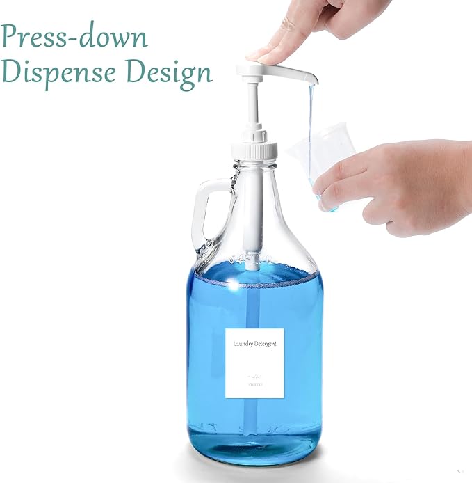 Glass Laundry Detergent Dispenser with Pump, 64OZ Liquid Laundry Soap Dispenser, Fabric Softener Dispenser Bottle for Laundry Room Organization and Storage, 1 Pack-Ruum Studio Home