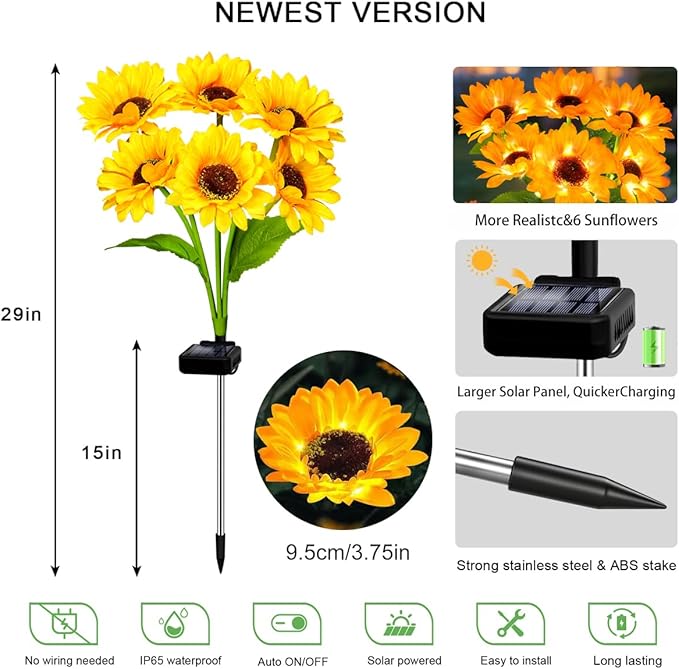 Solar Sunflower Lights 6 Pack with 36 Sunflower Solar Lights Outdoor Garden Decor Birthday Gift for Mom Women Grandma,Waterproof Solar Flower Garden Stake Lights for Yard Landscape Patio Lawn Pathway-Ruum Studio Home