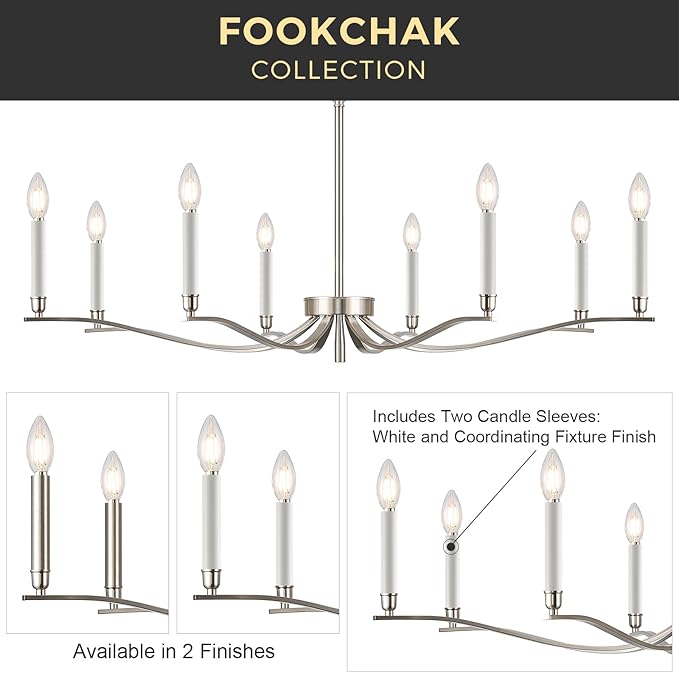 Nickel Chandeliers for Dining Room, 8-Light Chandelier Light Fixture Over Table Modern Candle Chandelier 44in Master Bedroom Chandeliers Lighting for Entry Foyer Bathtub Living Room-Ruum Studio Home