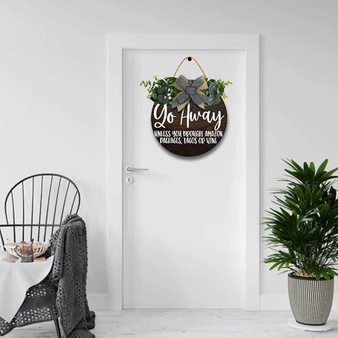 Go Away Hanging Wall Sign for Front Door Home Kitchen Decor Rustic Wooden Round Sign Wall Decoration for Kitchen Dining Room Living Room Bedroom Outdoor-Ruum Studio Home