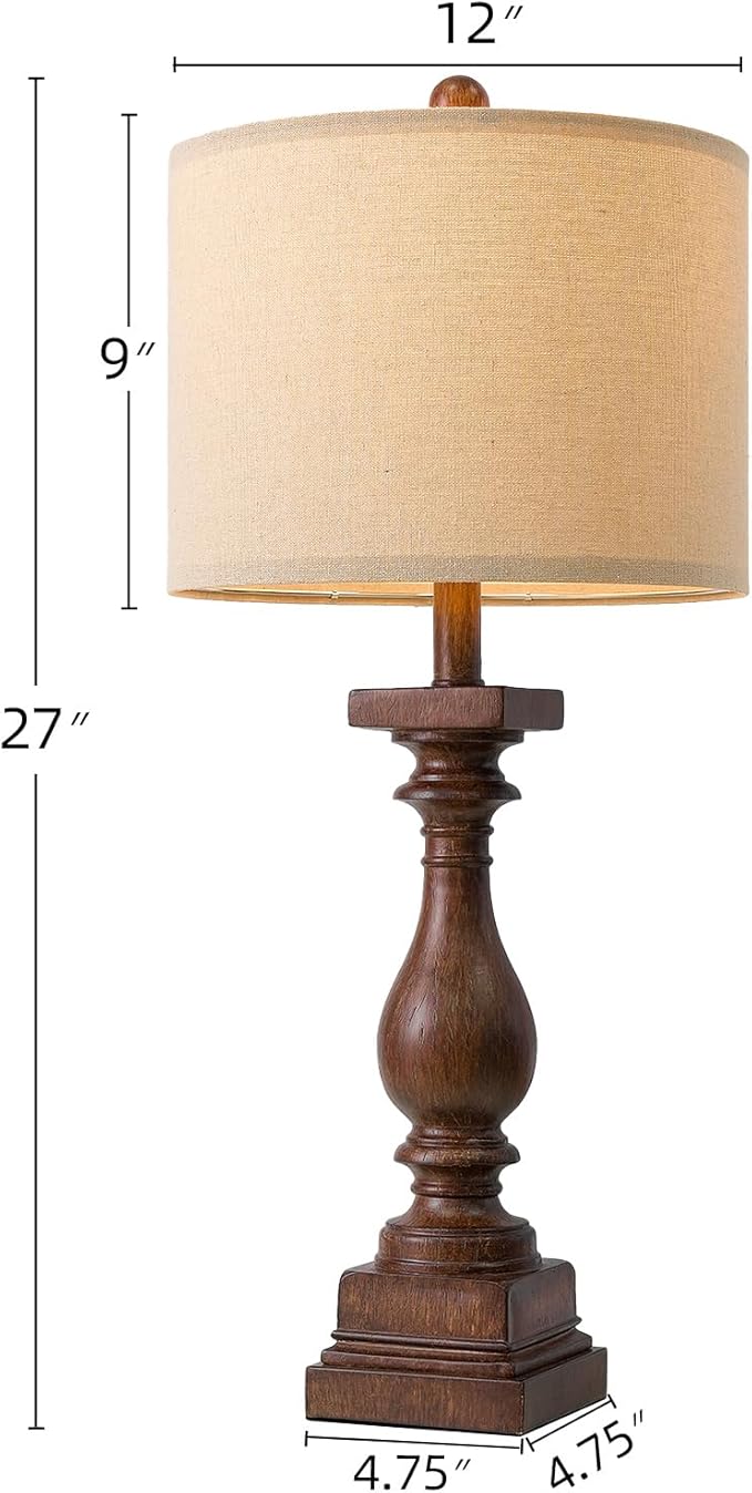 BOBOMOMO 27" Farmhouse Living Room Lamps with USB-A +C Ports, Vintage Rustic Bedside Night Stand Lamps Set of 2, Linen Shade, Retro Side Table Lamps for Living Room, Bedroom, Office, Home Decor-Ruum Studio Home