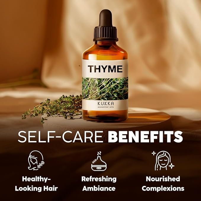 Kukka Thyme Essential Oil for Hair, Skin & Diffuser - 4 Fl Oz - 100% Pure Natural Thyme Oil, Herbaceous Scent, for Aromatherapy & Making Scent DIY-Ruum Studio Home