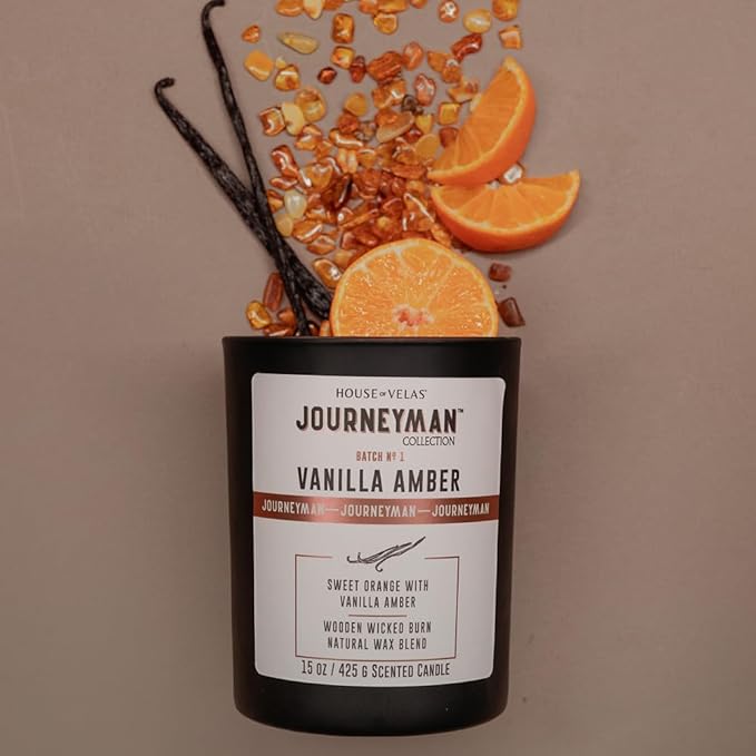 Journeyman Collection Candle, 15oz, Wooden Wick, Vanilla Amber, Large Painted Jar-Ruum Studio Home