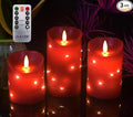 danip red LED flameless Candle with Embedded Star String, 3-Piece Set of LED Candles, with 11 Button Remote Control, 24-Hour Timer Function, Dancing Flames, Real Wax, Battery Powered. (Red)-Ruum Studio Home