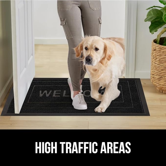 GORILLA GRIP 100% Waterproof All-Season WeatherMax Doormat 35x23, US Designed Natural Rubber, Stain and Fade Resistant, Low Profile Indoor Outdoor Door Mats, Easy Clean Patio Mat, Black Welcome-Ruum Studio Home