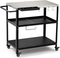 Outdoor Grill Cart Table,Indoor and Outdoor Pizza Oven Table,with 4 Movable Total Lock Casters, Hooks, Side Handle Multifunctional (Stainless Steel Table)-Ruum Studio Home