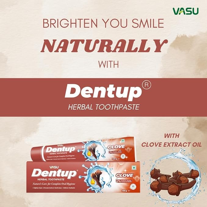 Dentup Herbal Toothpaste with Clove & Basil | Natural Fluoride-Free Ayurvedic Toothpaste for Fresh Breath & Gum Support – 100g Each (Pack of 2)-Ruum Studio Home