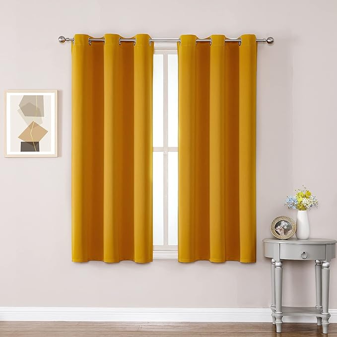 ChrisDowa Grommet Room Darkening Curtains for Bedroom and Living Room - 2 Panels Set Thermal Insulated Blackout Curtains (Mustard Yellow, 38W x 54L)-Ruum Studio Home