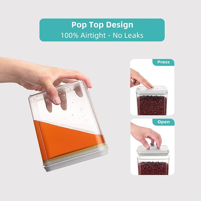 Ankou Food Storage Containers Pop Airtight Food Storage Containers with Lids for Kitchen Pantry Organizing Cereal Snack Flour Sugar Coffee Spaghetti Stackable - 8 Pcs (1.2, 2.0, 2.7, 3.3qt)*2-Ruum Studio Home