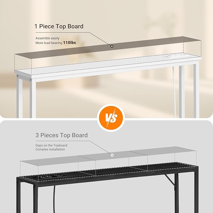 ELYKEN 2 Pack 5.9" Narrow Console Sofa Table with Power Outlets, 5.9" Dx39.4 Wx31.1 H Long Couch Table with Metal Frame and Charge Station with 6.5’ Extension Cord, White-Ruum Studio Home