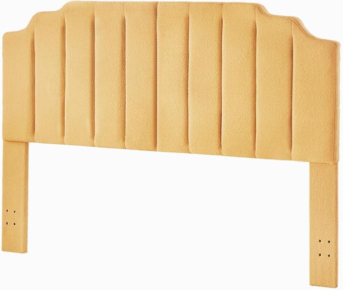 24KF Yellow Teddy Fabric Tufted King Upholstered Headboard, Modern Vertical Channel Design California King Headboard with Stepped Silhouette Top Edge,6026-K-Teddy Yellow-Ruum Studio Home