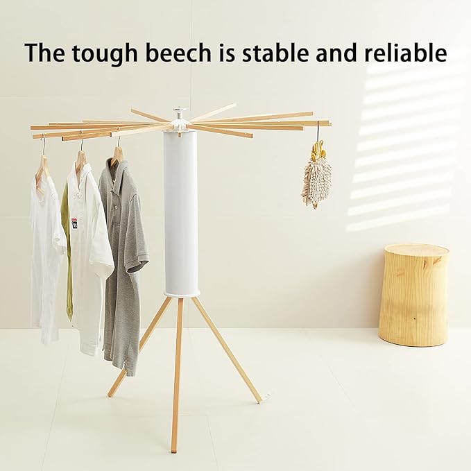 JOOM Tripod Clothes Drying Rack, Garment Rack Portable and Foldable Space Saving Laundry Drying Rack - Drying Rack Clothing Floor Folding Balcony Bedroom Household Wooden-Ruum Studio Home