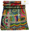 YUVANCRAFTS Patchwork Cotton Kantha Quilt - Indian Traditional Handmade Bedding Vintage Multi Color Quilt Blanket (Twin (60"x90"), Multi Patch 1)-Ruum Studio Home