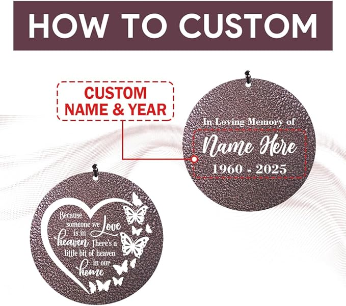 45inch Personalized Wind Chimes, Metal Memorial Wind Chimes, Heart Butterfly Wind Chime for Loss of Loved Dad/Mom, Sympathy Memorial Gifts Wind Chime Deep Tone Outdoor Decorations-Ruum Studio Home