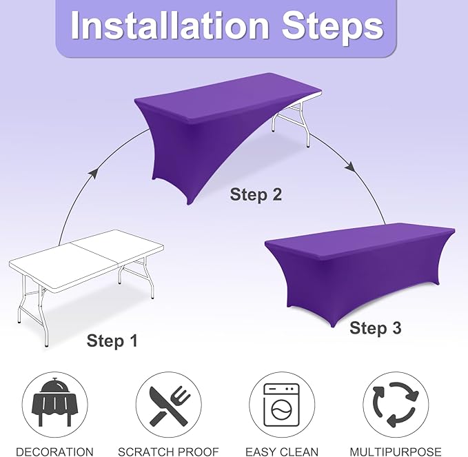 ABCCANOPY 4 FT Spandex Table Cover Stretch Fitted Wrinkle Resistant Tablecloth Reuse for Rectangular Folding Table Patry Event Wedding Banquet Protector Purple-Ruum Studio Home